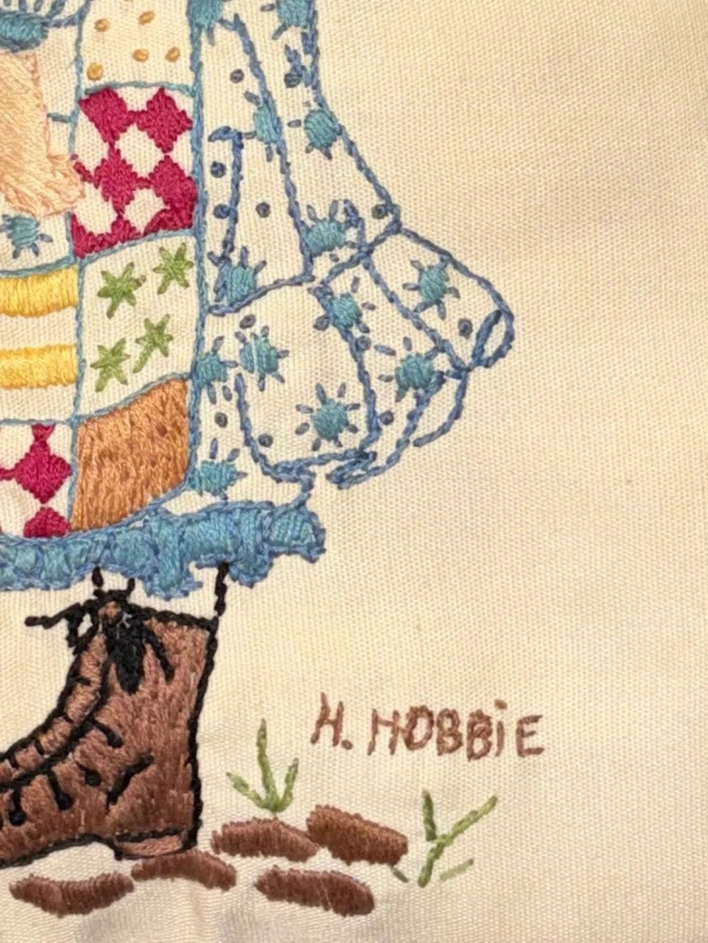 🍁Vintage Holly Hobbie Embroidered Decorative Pillow Blue & White Gingham Ruffle🍁